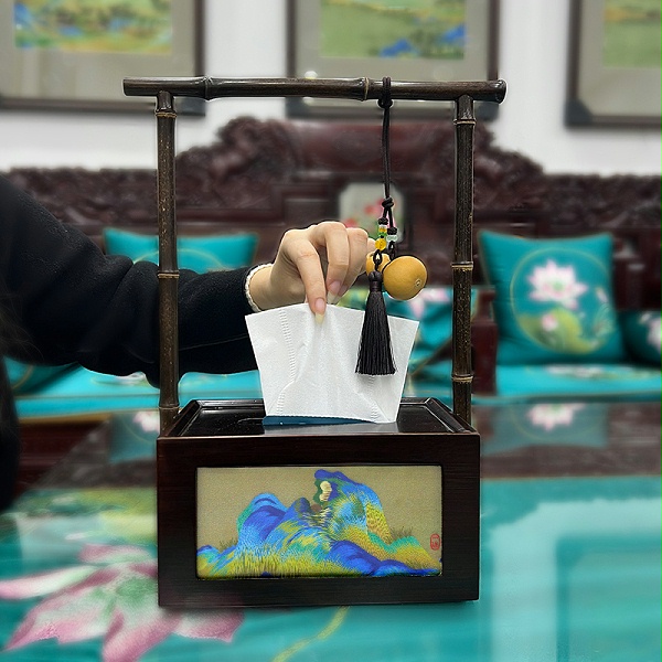 千里江山刺绣抽纸盒