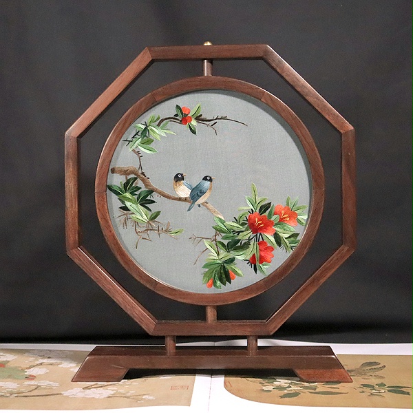 喜上枝头双面绣摆件