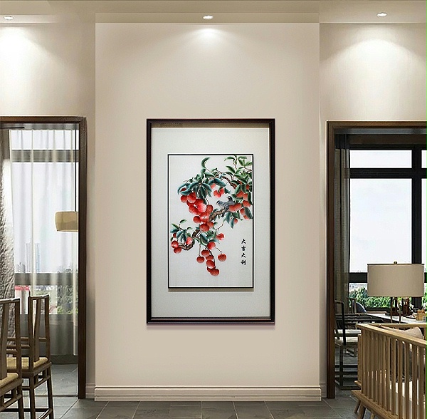 一涵汴绣玄关装饰画——手工刺绣荔枝图《大吉大利》