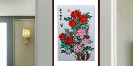 手工刺绣玄关装饰画牡丹图