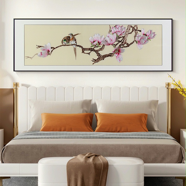 卧室装饰画——手工刺绣玉兰图《玉堂清韵》