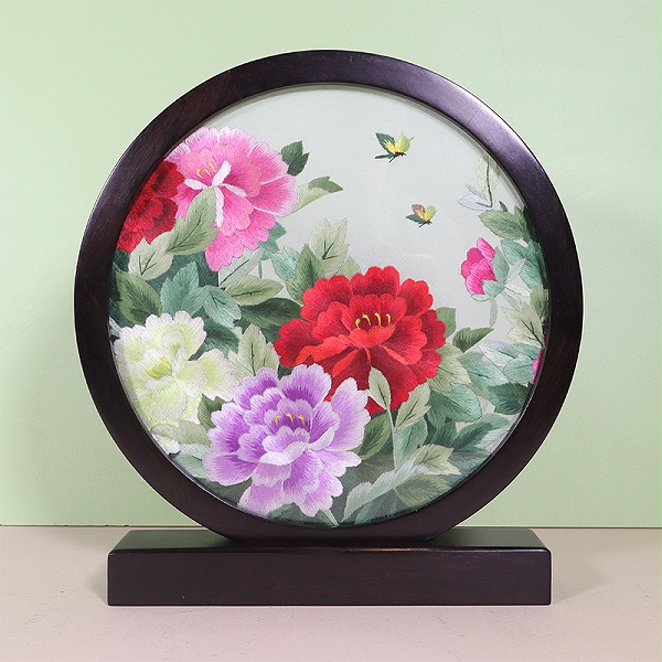 双面绣牡丹摆件