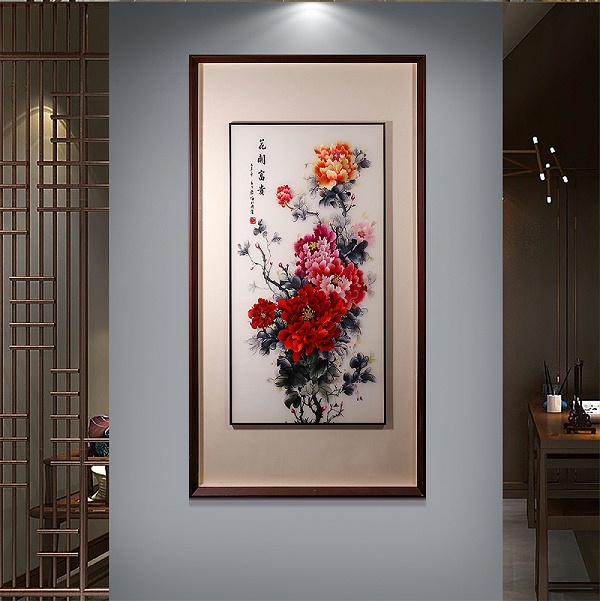 一涵汴绣玄关装饰画——手工刺绣装饰画牡丹图《花开富贵》