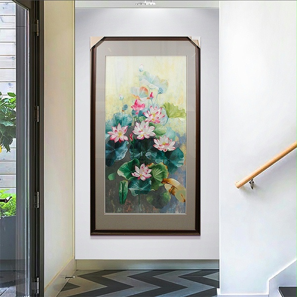 一涵汴绣玄关装饰画——手工刺绣装饰画荷花图《荷塘清趣》