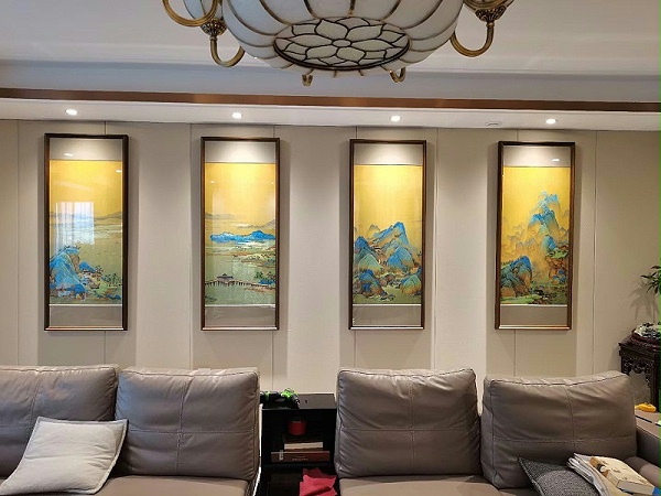 手工刺绣《千里江山》客厅玄关挂画，品味与质感并重