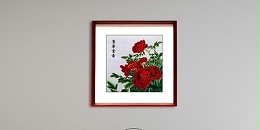 手工刺绣牡丹装饰画