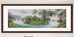 手工刺绣办公室装饰画聚宝盆山水画