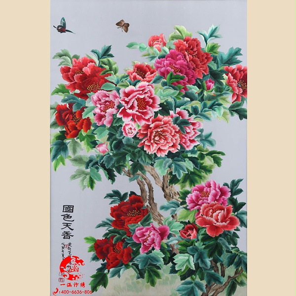 汴绣落地屏风 牡丹花鸟屏芯