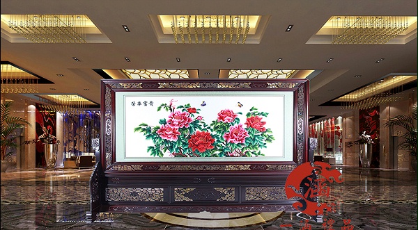 手工刺绣牡丹地屏 装饰图