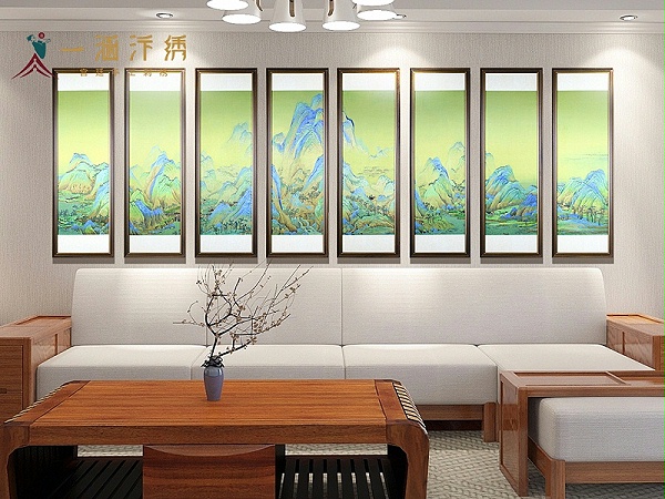 刺绣千里江山图 客厅装饰画