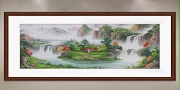 手工刺绣客厅装饰画山水聚宝盆