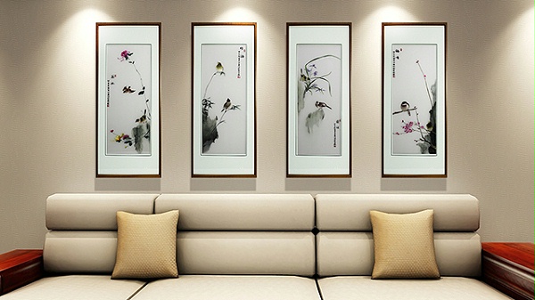 新中式客厅画 刺绣梅兰竹菊图