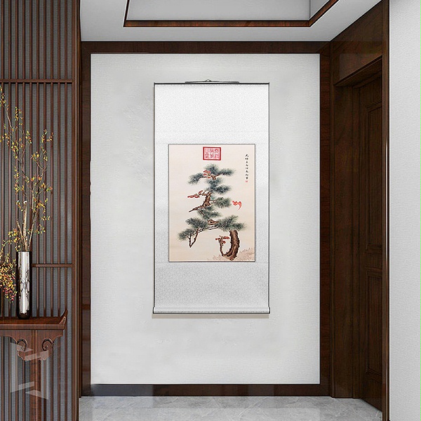 手工刺绣松寿图