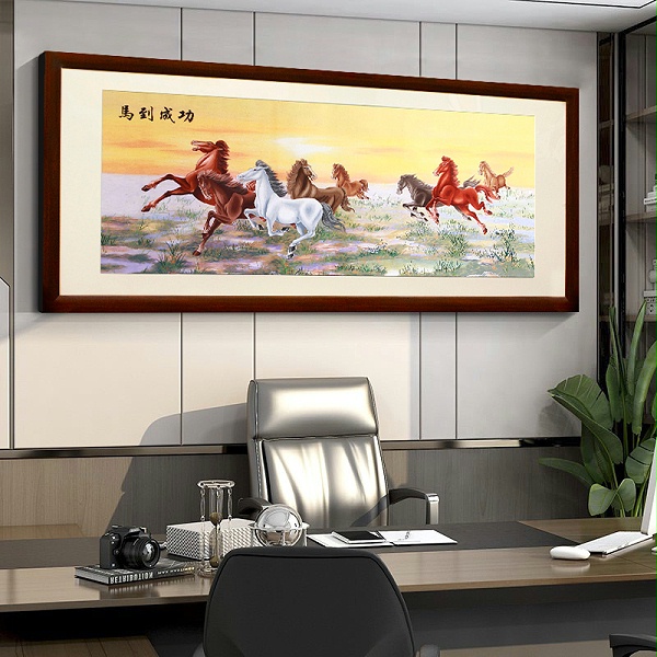 一涵汴绣办公室挂画——手工刺绣骏马图《马到成功》