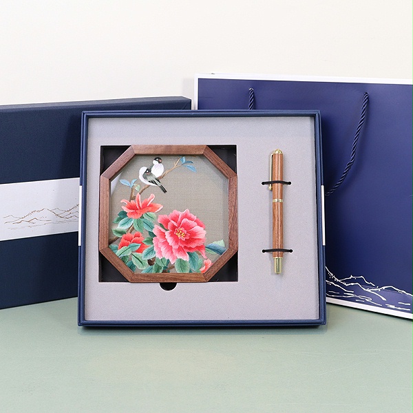 双面绣牡丹摆件套盒