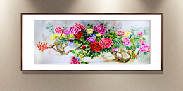 书房手工刺绣装饰画牡丹图