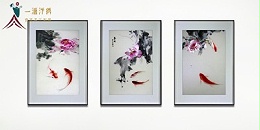 客厅装饰画三联画：手工刺绣连年有余