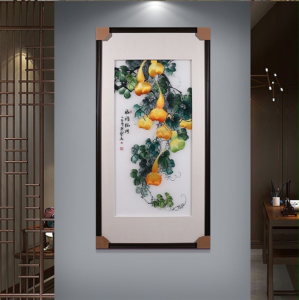 一涵汴绣手工刺绣玄关装饰画《福禄临门》