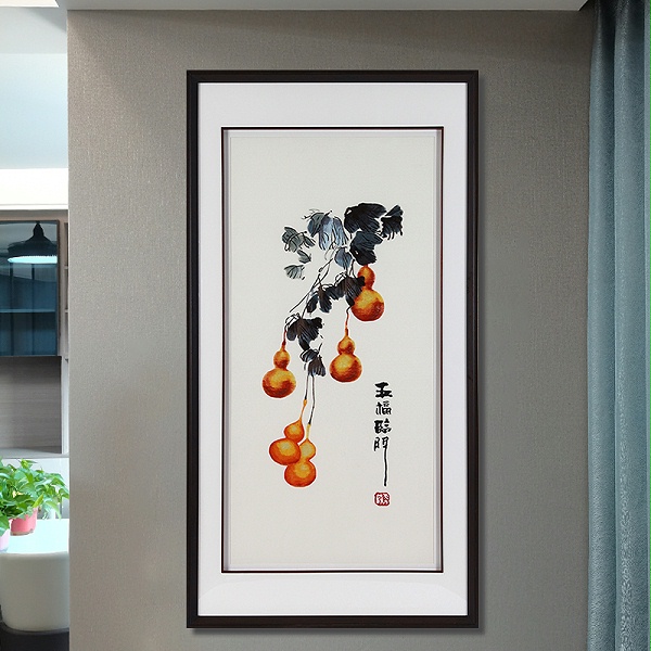 一涵汴绣刺绣玄关装饰画《五福临门》