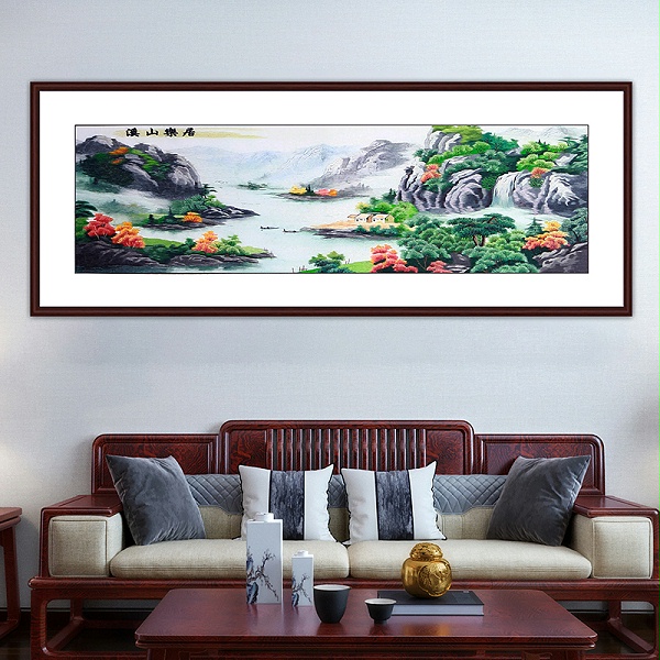 客厅装饰画——手工刺绣山水画《溪山乐居》