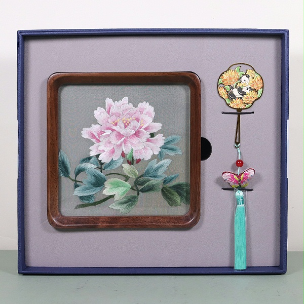 双面绣牡丹摆件套盒