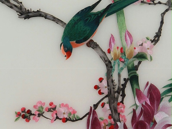 进门玄关装饰画 刺绣花鸟图
