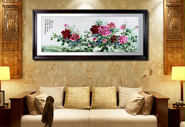 客厅挂画 刺绣国色天香牡丹图