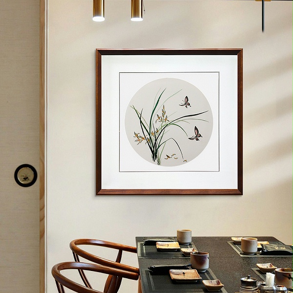一涵汴绣餐厅装饰画——手工刺绣《双蝶兰花》
