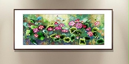 手工刺绣书房装饰画荷花画