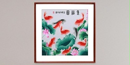 手工刺绣餐厅装饰画鱼福图