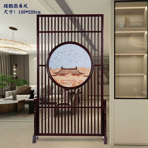 手工双面绣屏风《瑞鹤图》