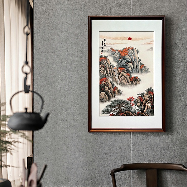 玄关装饰画——手工刺绣山水画《泰山日出》 