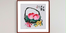 手工刺绣餐厅装饰画多福多寿