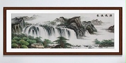 手工刺绣客厅装饰画源远流长山水画