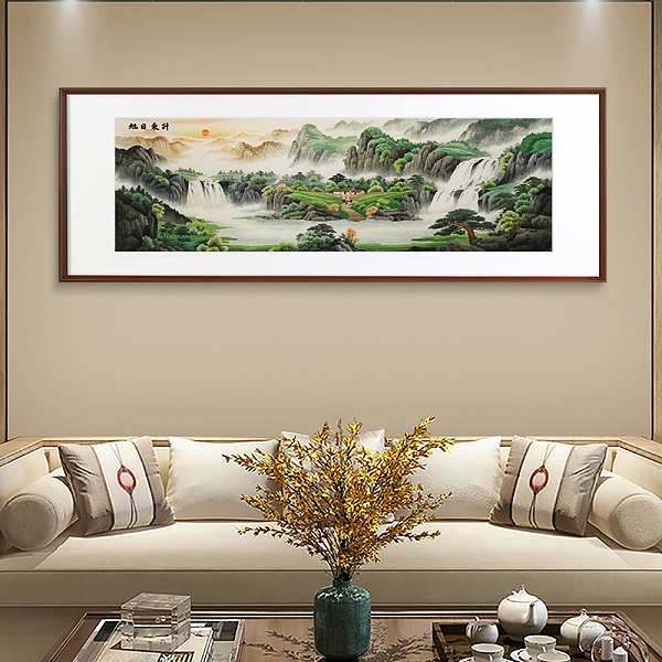 一涵汴绣客厅装饰画——手工刺绣山水画《旭日东升》