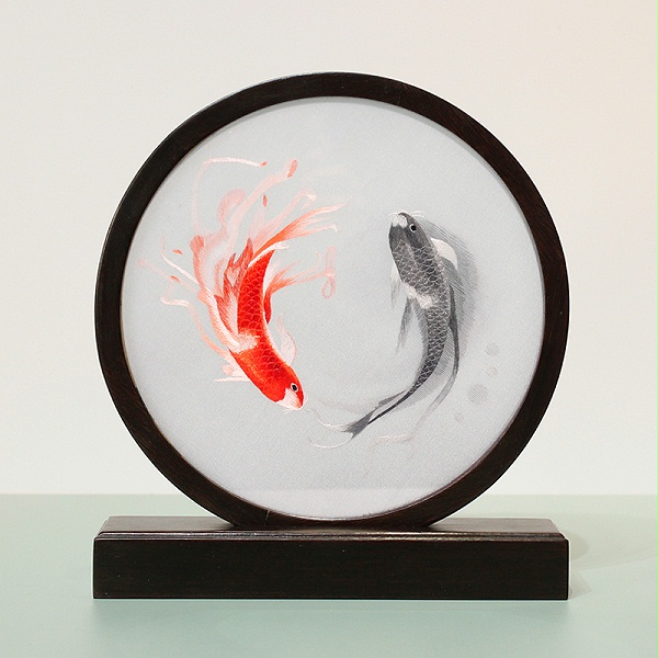 太极鱼双面绣摆件