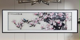 手工刺绣卧室装饰画玉兰画