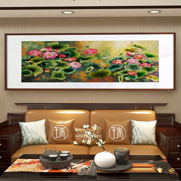 一涵汴绣客厅装饰画——手工刺绣荷花清韵图