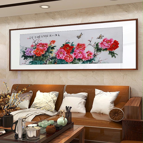 一涵汴绣客厅装饰画——手工刺绣富贵牡丹图