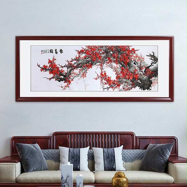 一涵汴绣客厅装饰画——手工刺绣红梅报喜图