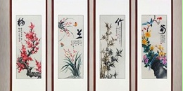 手工刺绣酒店玄关装饰画梅兰竹菊