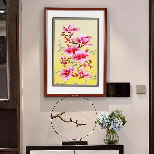 玄关装饰画——手工刺绣玉兰图《金玉满堂》