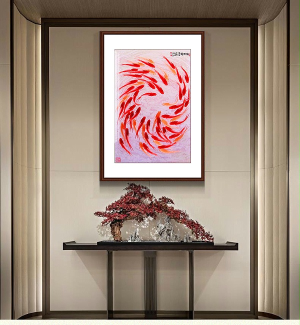 玄关装饰画——手工刺绣百鱼图《年年有余》