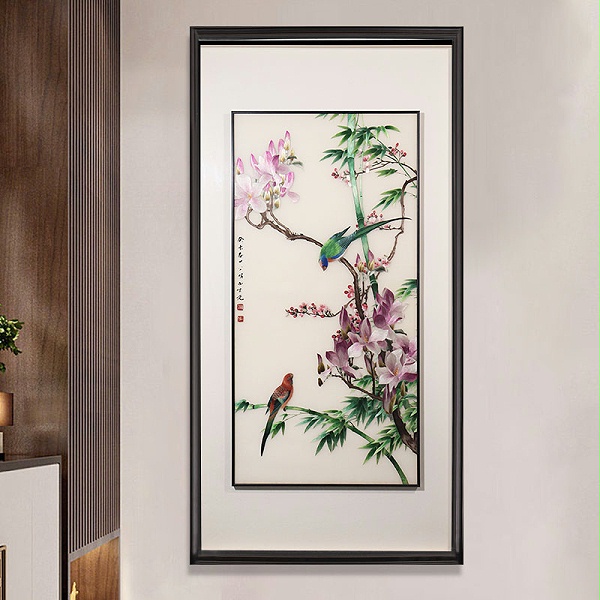 一涵汴绣玄关装饰画——手工刺绣花鸟画《玉兰翠竹》