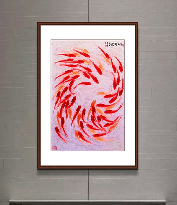 手工刺绣玄关画《百鱼图》