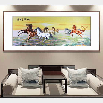 书房、办公室装饰画，手工刺绣《马到成功》
