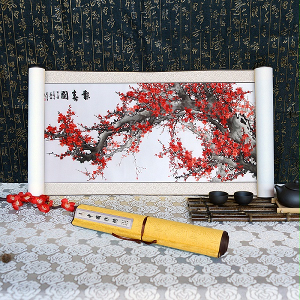 手工刺绣红梅报喜图