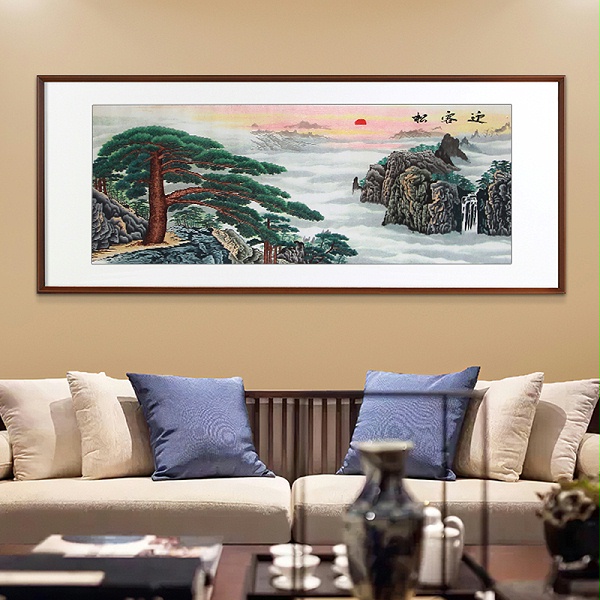 一涵汴绣客厅装饰画——手工刺绣山水画《迎客松》