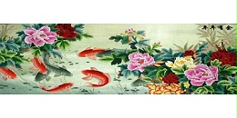 客厅装饰画：刺绣富贵有鱼装饰画​