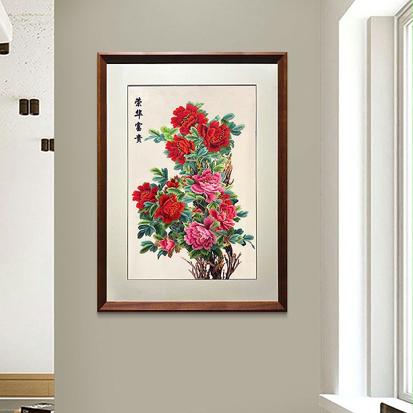 玄关装饰画——手工刺绣牡丹图《花开富贵》